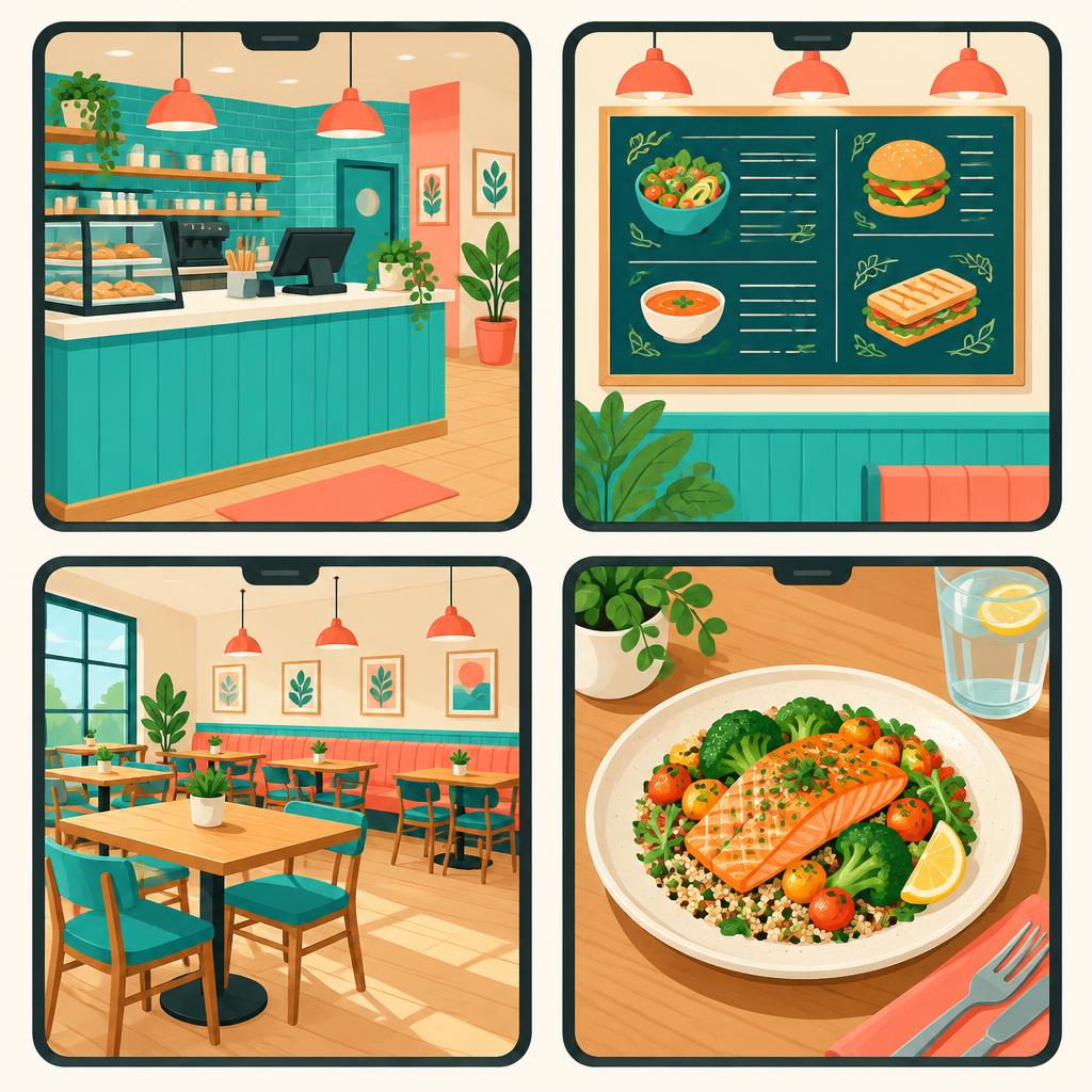 Four different inside restaurant photos