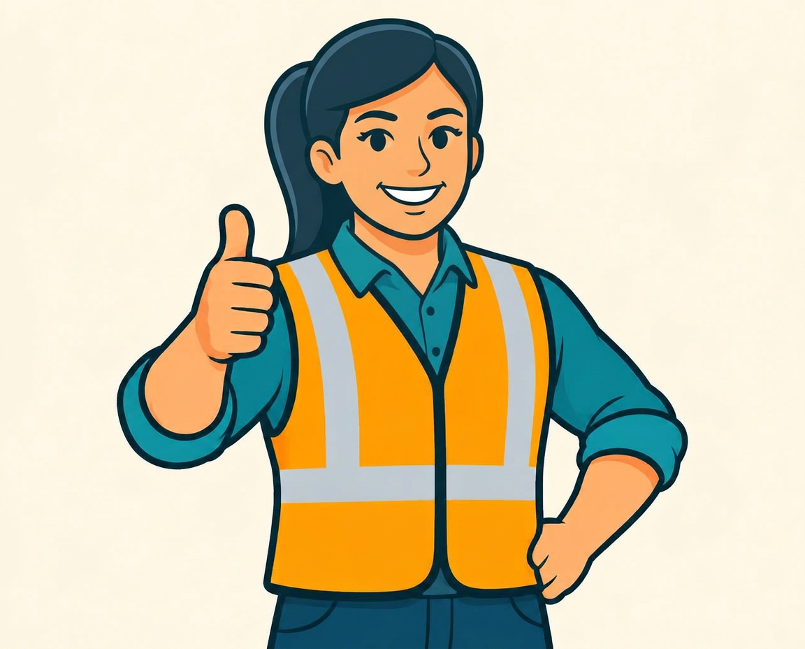 Smiling contractor wearing a clean yellow high-visibility safety vest